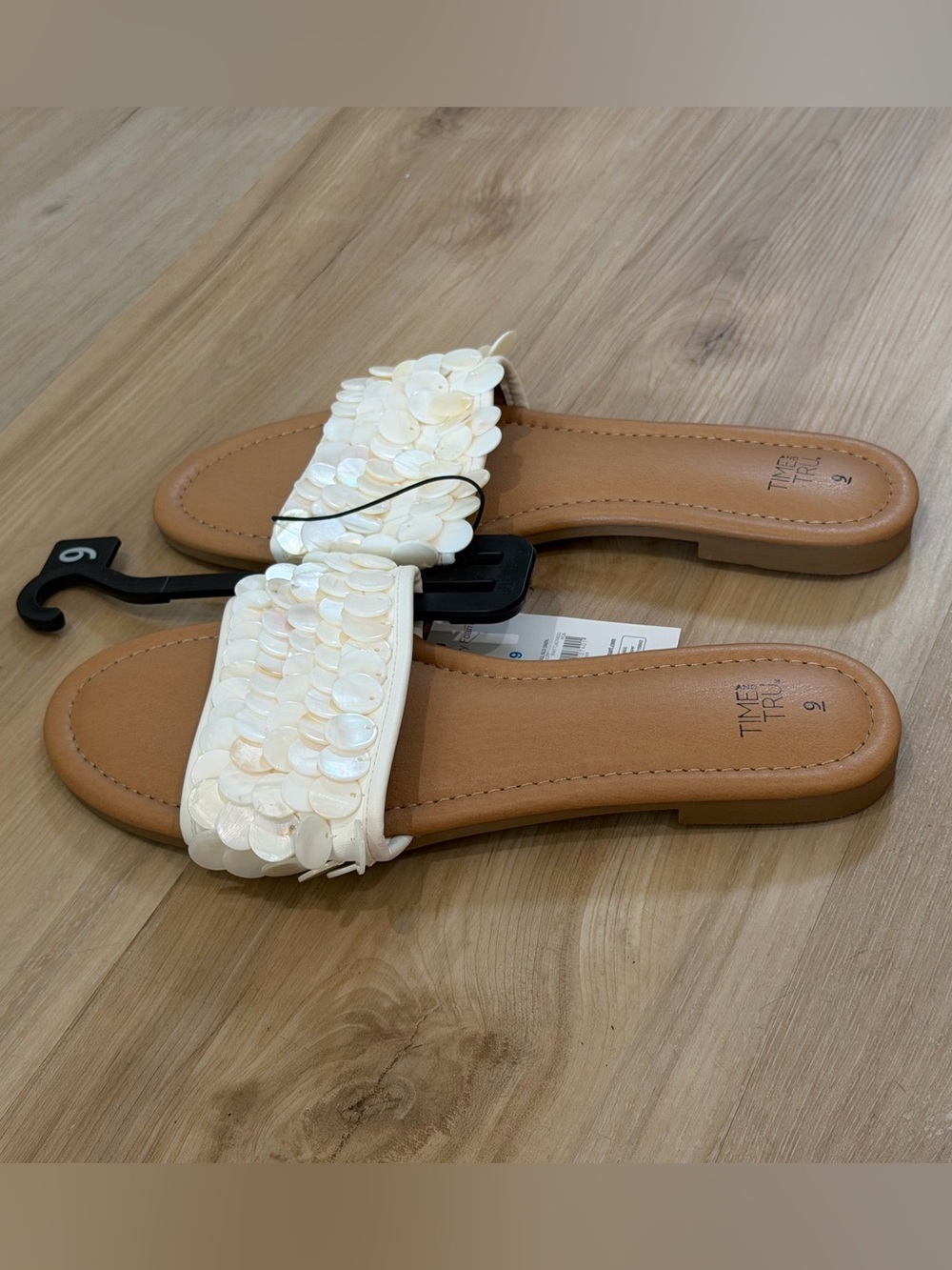 Time and Tru Ivory Sequin Slide Sandals